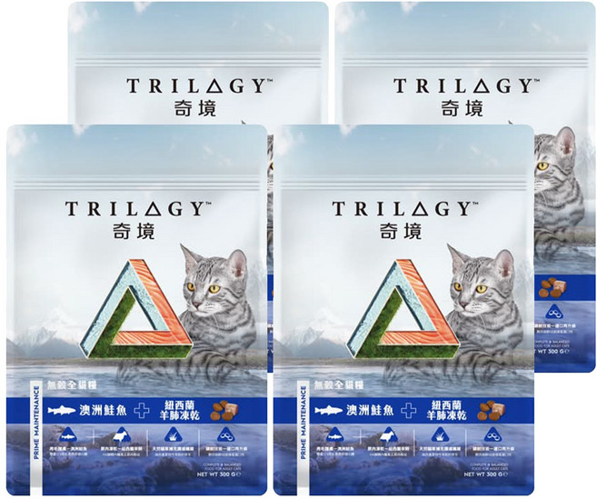 TRILOGY 奇境 無穀貓糧, 300g, 4包, 澳洲鮭魚 + 紐西蘭羊肺凍乾