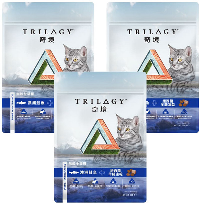 TRILOGY 奇境 無穀貓糧, 300g, 3包, 澳洲鮭魚 + 紐西蘭羊肺凍乾