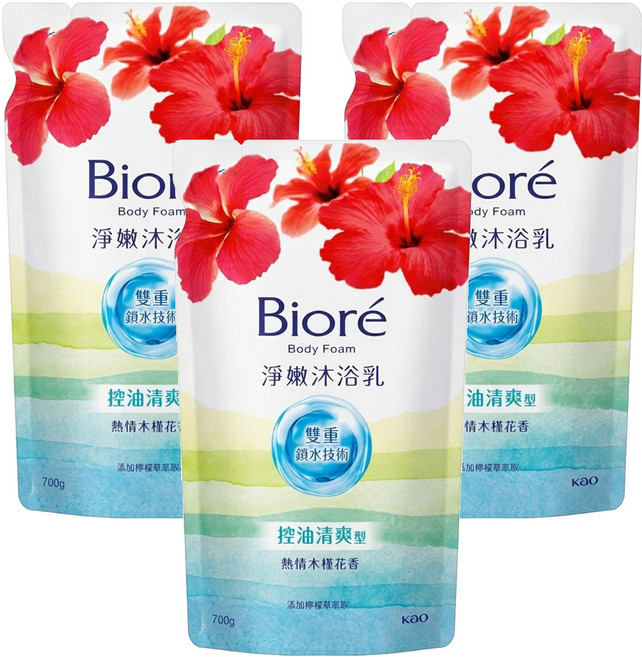 Biore 蜜妮 淨嫩沐浴乳 補充包 熱情木槿花香, 700g, 3包