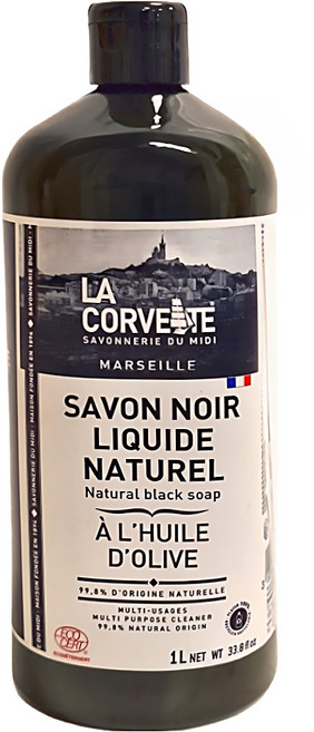 LA CORVETTE 法釩馬賽莊園 法國原裝進口 馬賽家事多功能濃縮橄欖油黑皂液 無料配方, 1L, 1瓶