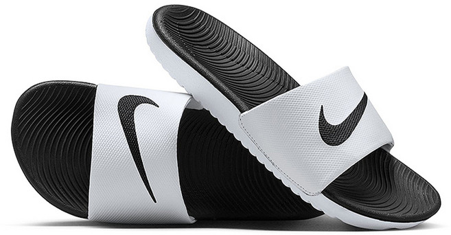 NIKE 耐吉 兒童款 KAWA SLIDE GS/PS 運動拖鞋 819352-100, 黑色 + 白色, 24cm