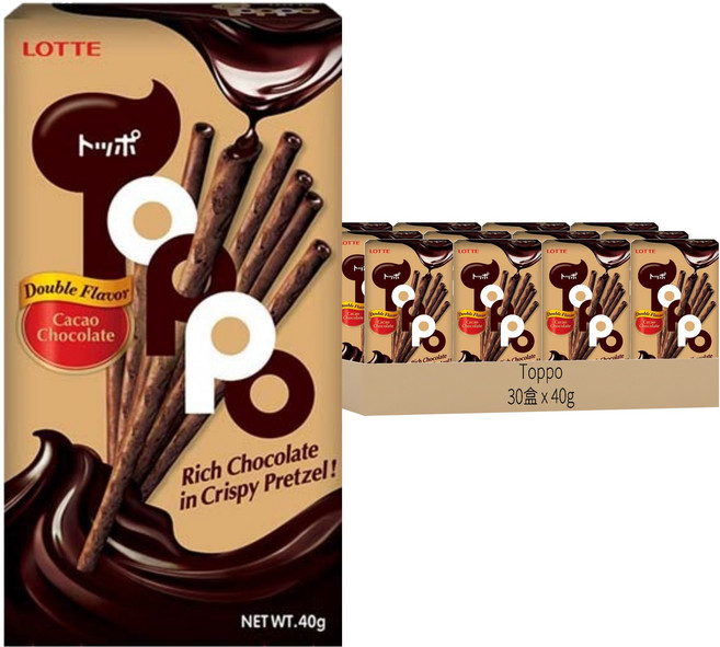 Toppo 夾心餅乾棒 濃厚巧克力口味, 40g, 30盒
