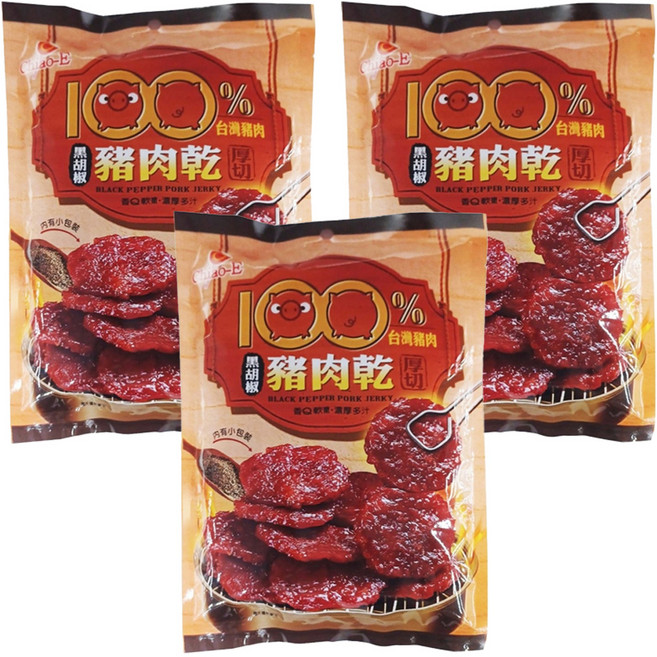 Chiao-E 巧益 厚切黑胡椒豬肉乾, 120g, 3袋