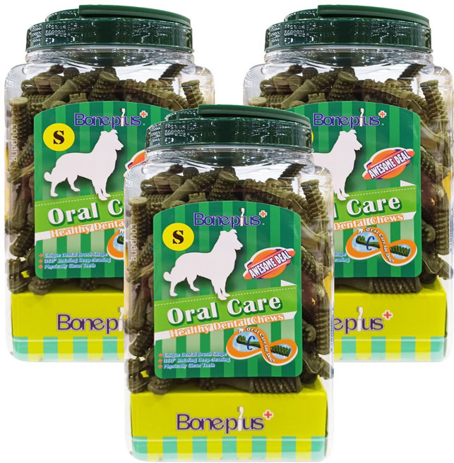 Boneplus 超效動能雙頭潔牙骨 S, 天然草本, 1.1kg, 3桶