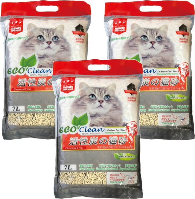 eco'clean 豆腐貓砂, 3袋, 7L, 活性碳