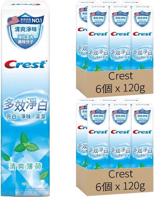Crest 多效淨白牙膏 清爽薄荷, 120g, 12個
