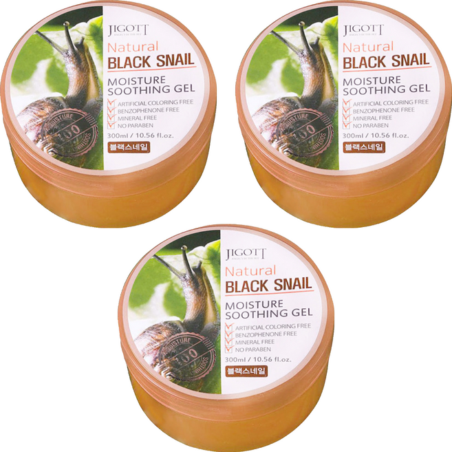 JIGOTT Natural BLACK SNAIL MOISTURE SOOTHING GEL 蝸牛修護保濕凝膠, 300ml, 3個