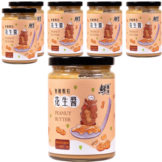 鮮醬子 無糖顆粒花生醬, 340g, 6罐