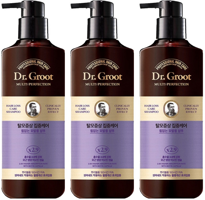 Dr.Groot 健髮專家 緩解掉髮症狀 集中修護 多效完美 無力細軟髮專用洗髮精, 330ml, 3個