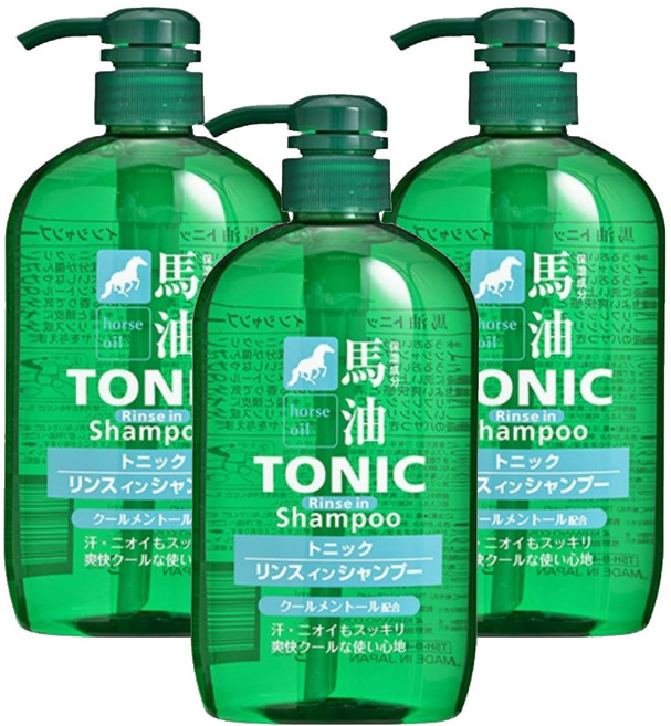 KUMANO 熊野油脂 馬油TONIC 酷涼雙效洗髮精, 600ml, 3瓶