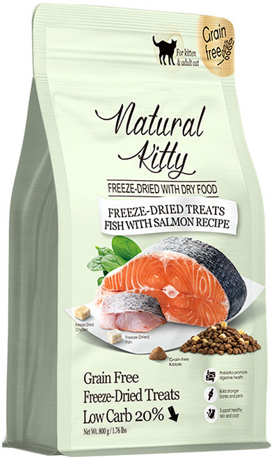 Natural Kitty 自然小貓 低碳無穀凍乾糧, 800g, 1包, 鮭魚