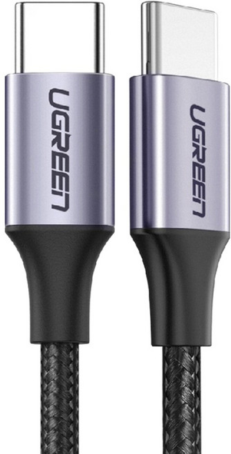 UGREEN 綠聯 Type-C公對公傳輸線 60W快充 3A 大電流快充 金屬編織版 2m 灰黑色 1條