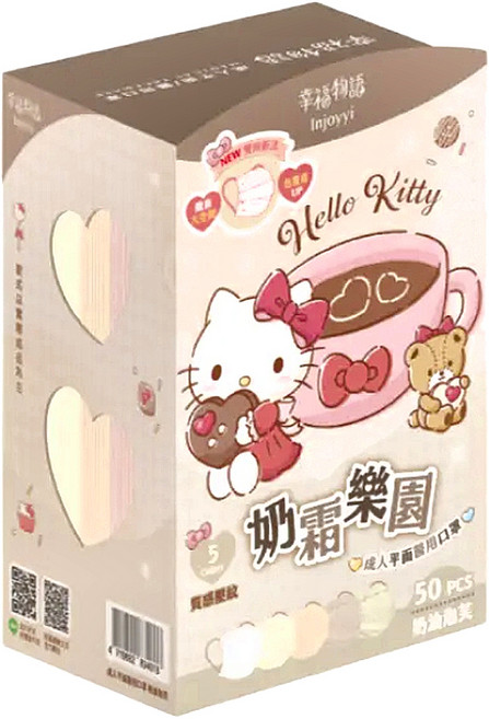 明基健康生活 幸福物語 奶霜樂園 成人平面醫用口罩 未滅菌, 奶油泡芙, 50片, 1盒