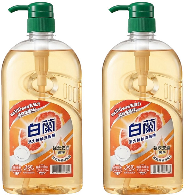 白蘭 活力鮮柚洗碗精, 1kg, 2瓶