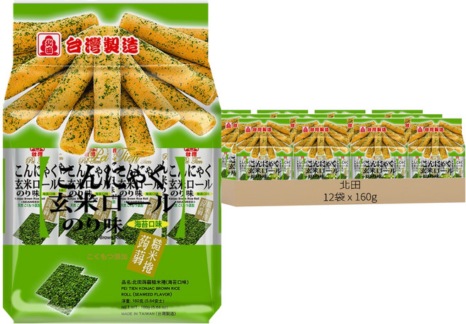 北田 蒟蒻糙米捲 海苔, 160g, 12袋