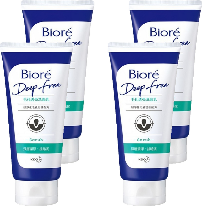 Biore 蜜妮 Deep Free 毛孔透亮洗面乳, 120g, 4條