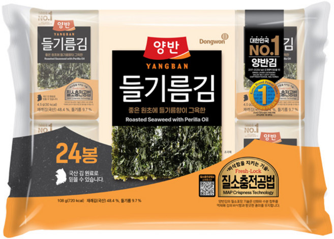 Dongwon 東遠 Yangban 兩班 紫蘇油海苔 24包入, 4.5g, 1組