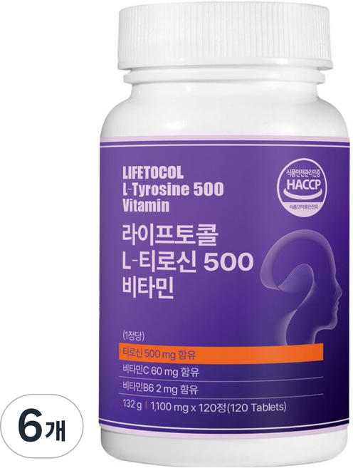 LIFETOCOL L-酪胺酸 500 維他命, 120錠, 6個