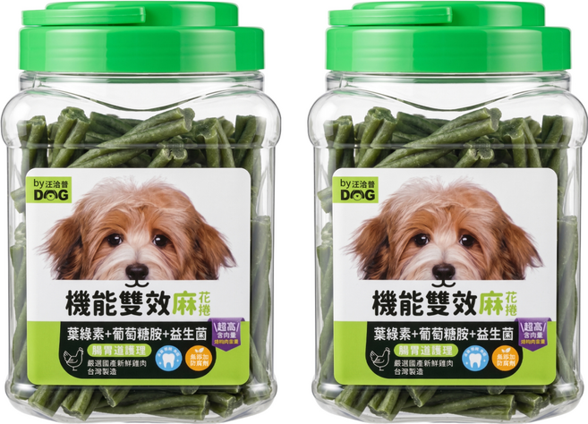 by DOG 機能雙效麻花捲 3個月以上犬用, 葉綠素 + 葡萄糖胺 + 益生菌, 800g, 2罐
