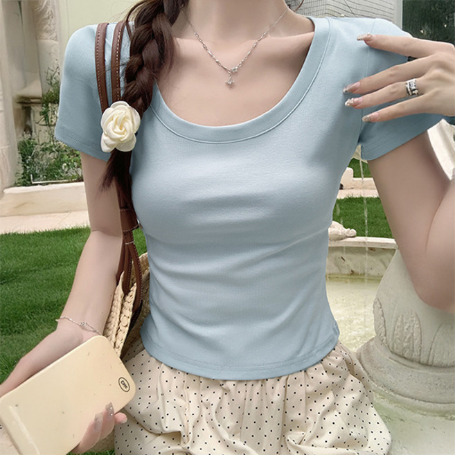 LUNA GIRL 女款 Rihechne U領修身T恤 L26SMT043014