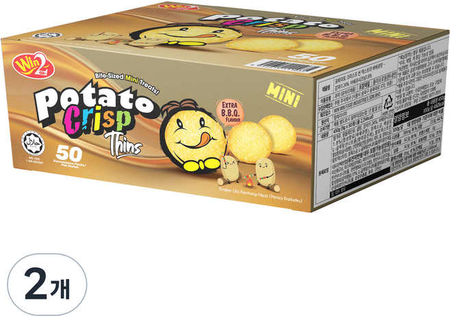 Win2 薄脆薯片 BBQ口味 50包入, 2箱, 450g