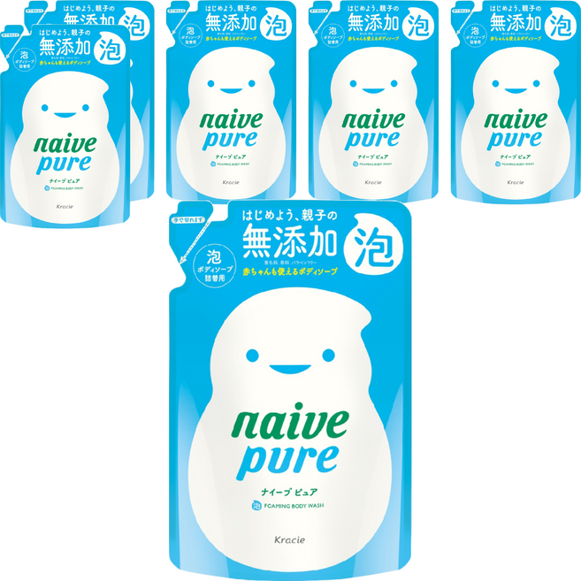 naive pure 沐浴泡泡補充包 淨味, 480ml, 6包