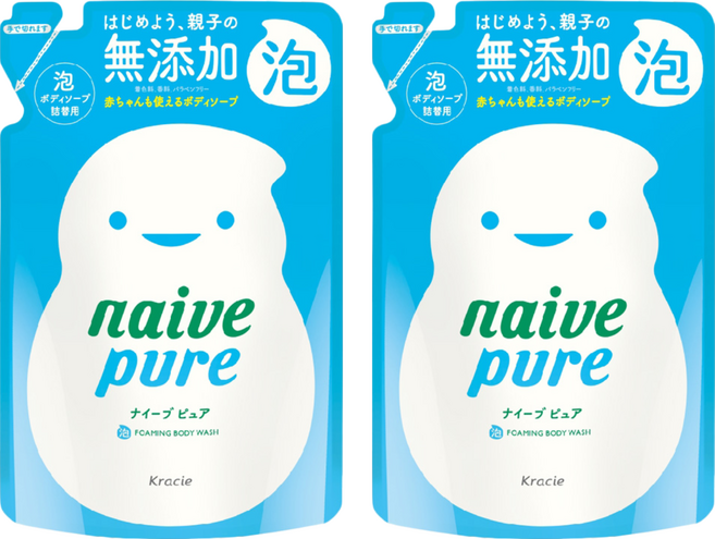 naive pure 沐浴泡泡補充包 淨味, 480ml, 2包