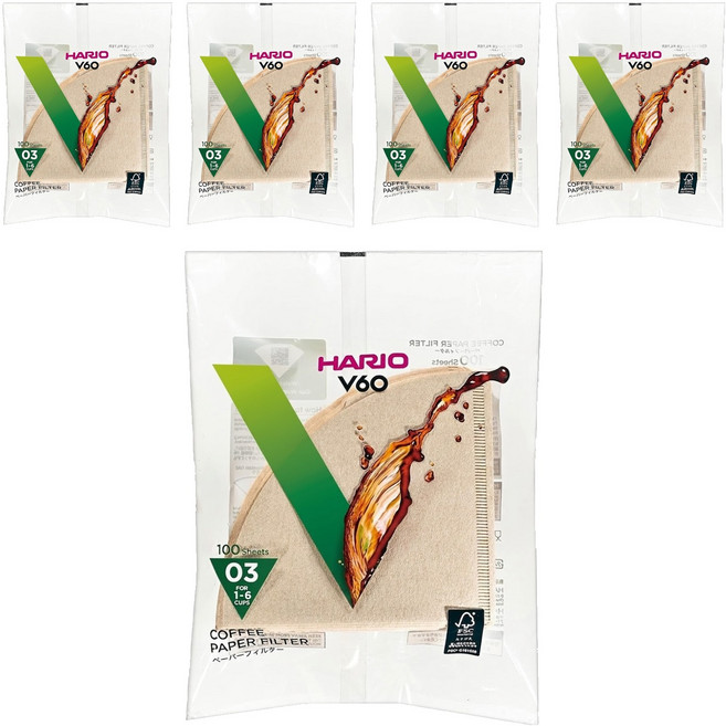 HARIO 好璃奧 V60無漂白03濾紙 VCF-03-100M 1~6杯, 100張, 5包