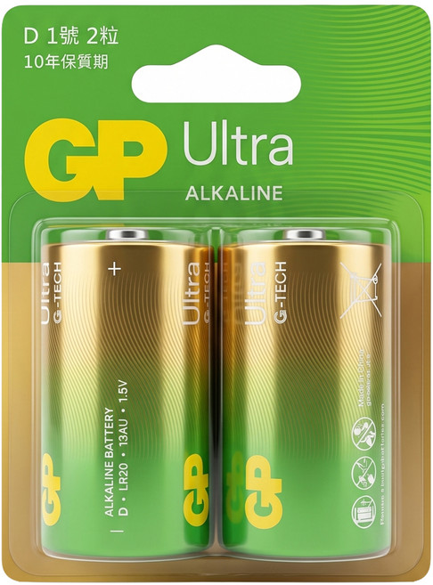 GP Batteries 超霸 特強鹼性電池1號 1.5V, 1組, 2顆