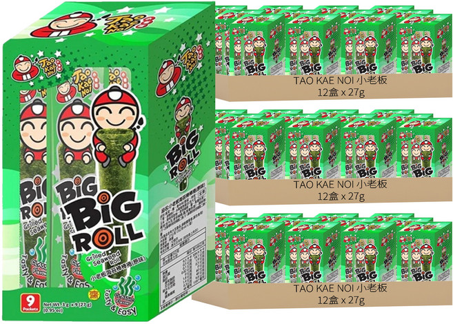 TAO KAE NOI 小老板 CRISPY SEAWEED ORIGINAL 海苔棒棒捲 原味, 27g, 36盒