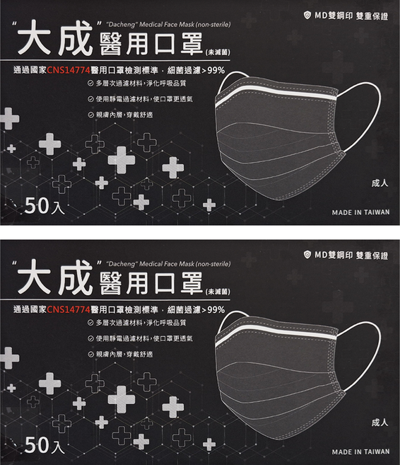大成過濾 醫療級成人口罩 17.5 x 9.5cm, 天空藍, 50片, 2盒