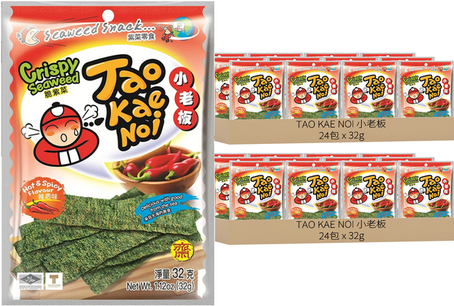 TAO KAE NOI 小老板 厚片海苔 辣香味, 32g, 48包