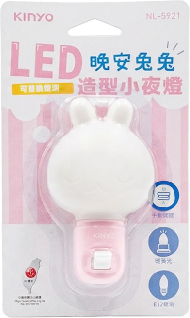 Kinyo LED造型小夜燈 NL-5921 59 x 106 x 62.5mm 36g, 晚安兔兔 白色