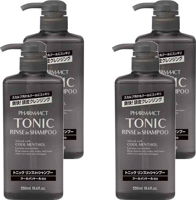 KUMANO 熊野油脂 Pharmaact TONIC 水潤洗髮精, 4瓶, 550ml