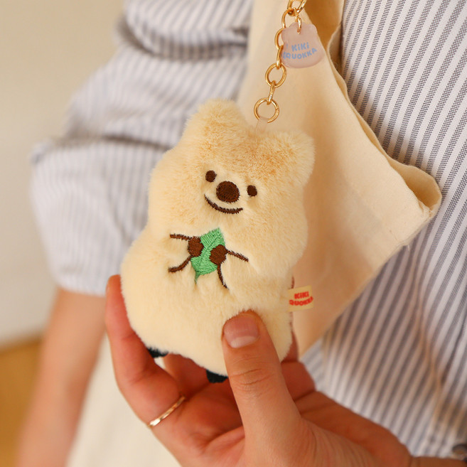 MOCHITOWN Kiki Quokka 迷你鑰匙圈 包包掛飾 娃娃, 16cm, Happi(奶油色), 1個