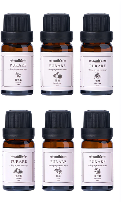 PURARE 天然植物萃取放鬆舒眠單方精油6入組, 1組, 60ml, 薰衣草/佛手柑/橙花/洋甘菊/甜橙/依蘭
