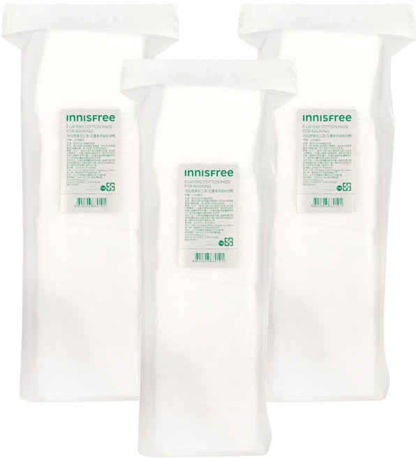 INNISFREE 台灣公司貨 妝自然美妝工具 5層多用途化妝棉 濕敷用, 80片, 3包