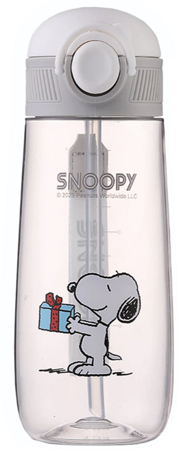 PEANUTS 史努比 提手水壺 吸管, 灰色, 600ml, 1個