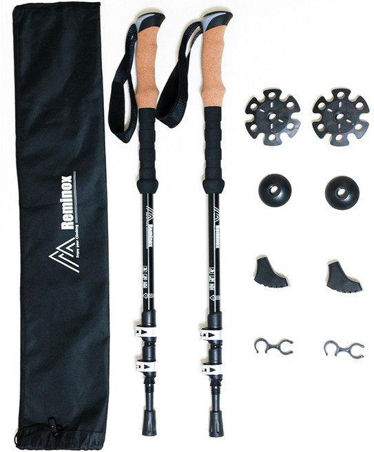 Reminox 超輕量杜拉鋁7075登山杖2支 + 輔助配件 + 收納袋套裝, 棕色