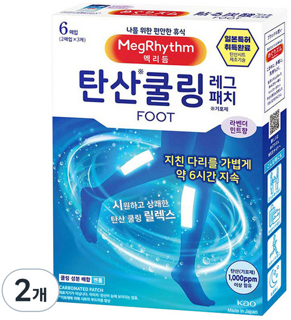 Kao 花王 MegRhythm 美舒律 腿部貼片 碳酸涼感 6p, 2個