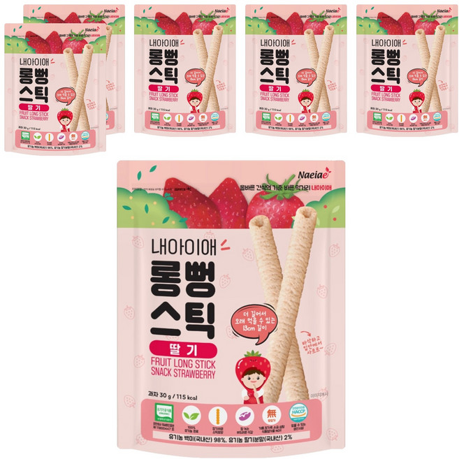 Naeiae 嬰幼兒米棒 韓國米餅 6個月以上, 草莓, 30g, 6包