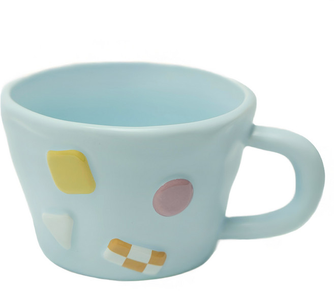 MYUMYU 沐慕家居 拼貼色塊陶瓷咖啡杯 有提把 400ml, 天藍色, 1個
