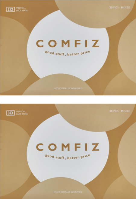 COMFIZ 康菲 立體醫療口罩 13 x 10cm, 焦糖奶茶, 20片, 2盒