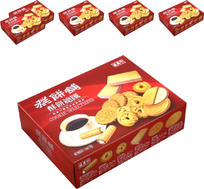 盛香珍 糕餅舖 酥餅總匯, 特濃花生口味法國薄酥 + 咖啡口味捲心脆捲 + 花生口味煎餅 + 奶油口味斯納普蛋酥 + 香芋口味夾心酥 + 巧克力奶酥, 6盒