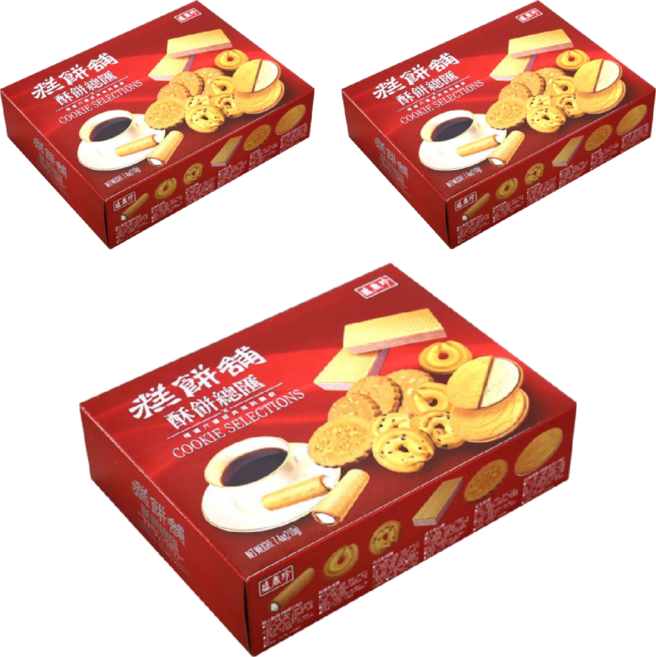 盛香珍 糕餅舖 酥餅總匯, 特濃花生口味法國薄酥 + 咖啡口味捲心脆捲 + 花生口味煎餅 + 奶油口味斯納普蛋酥 + 香芋口味夾心酥 + 巧克力奶酥, 3盒