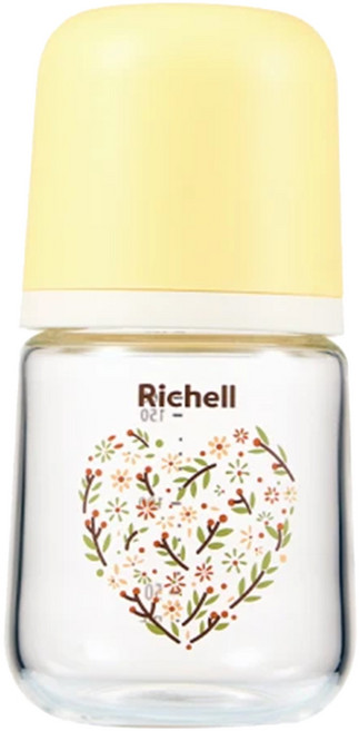 Richell 利其爾 HE 玻璃寬口哺乳奶瓶, 悅之心, 160ml, 1個