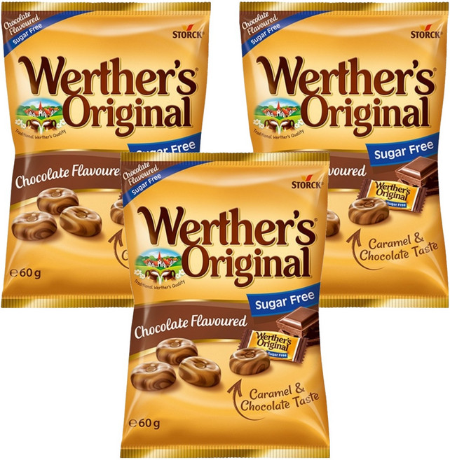 werther's original 道地的偉特 焦糖巧克力糖 無糖款, 3個, 60g