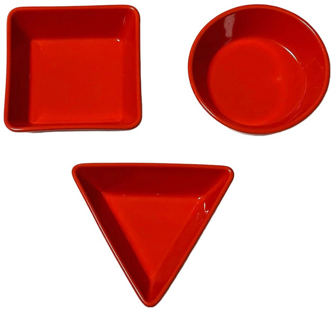 LE CREUSET 瓷器幾何造型盤 3件組, 1組, 櫻桃紅, 方形盤 + 圓形盤 + 三角形盤