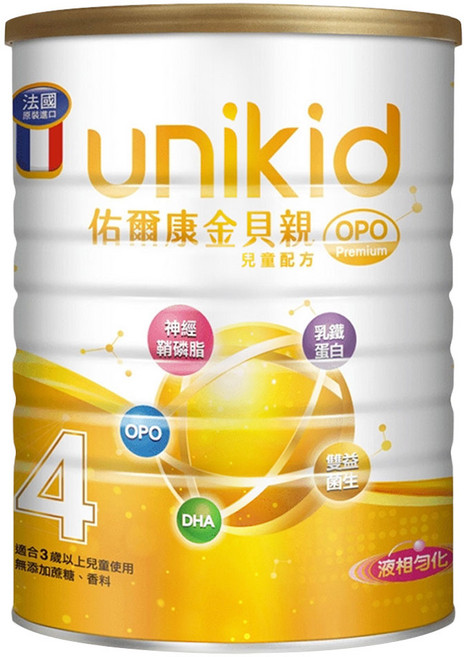 unikid 佑爾康 金貝親 OPO Premium 兒童配方 4號, 850g, 1罐