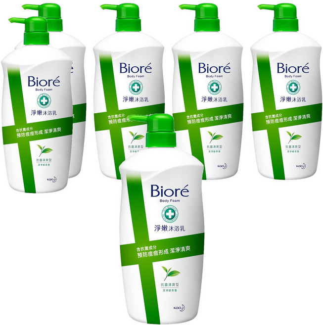 Biore 蜜妮 台灣公司貨 淨嫩沐浴乳 抗菌清爽型 綠茶, 1kg, 6瓶